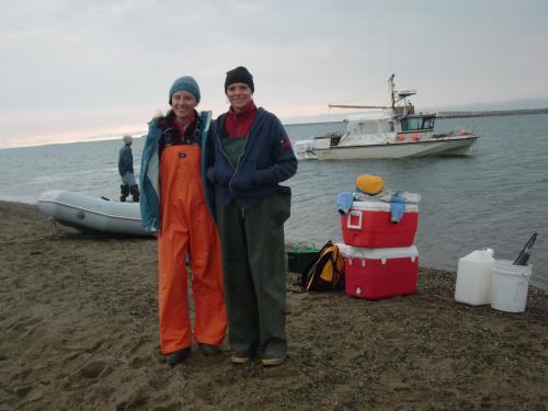 Carrie and Tara prepare to load and launch for another day of sampling.
