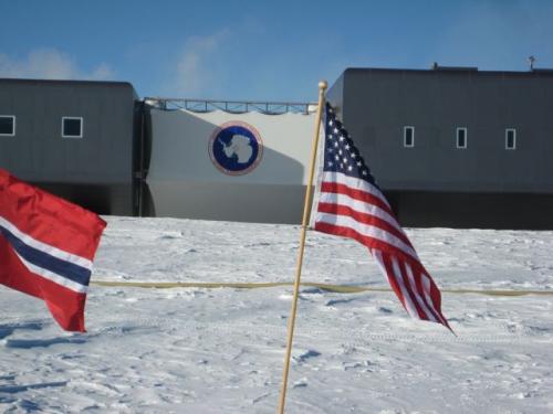 The back of the station from the Ceremonial South Pole.