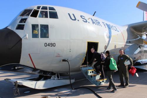 Alex and Victor boarding the LC-130 to Greenland.