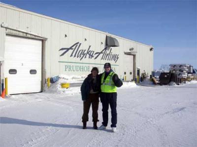 Bob welcomes Cathy to Prudhoe Bay.