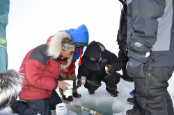 Water sampling with students from Kaktovik, Alaska