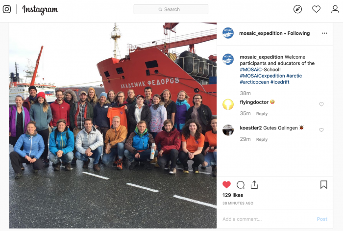 MOSAiC School and educators getting ready to set sail on first leg of MOSAiC expedition. Photo from MOSAiC Instragram, 2019.