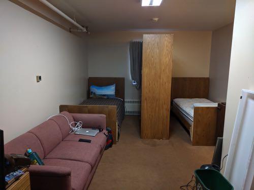 Dorm room bed area