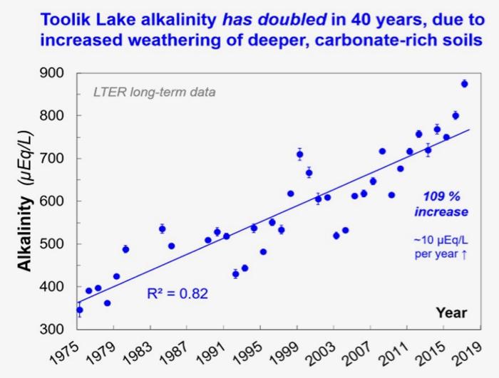 Toolik Lake Alkalinity Has Doubled