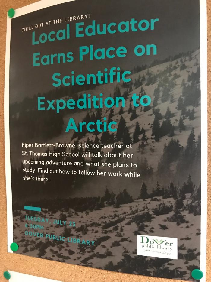 A flyer for Piper Bartlett-Browne's presentation at the Dover Public Library.