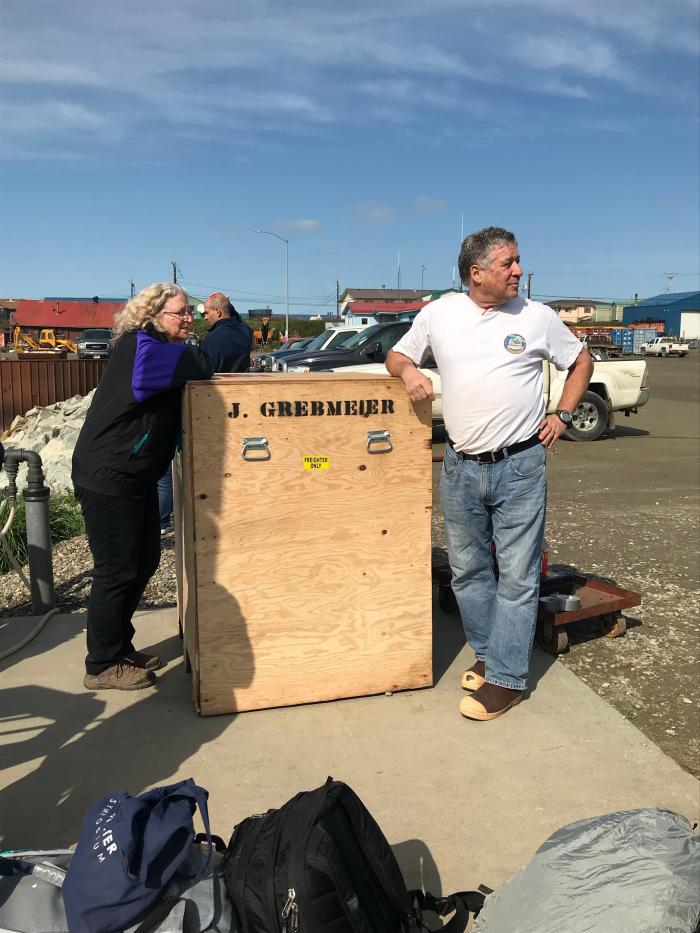 Lee Cooper and Jackie Grebmeier with the HAPS corer at the Nome Port.