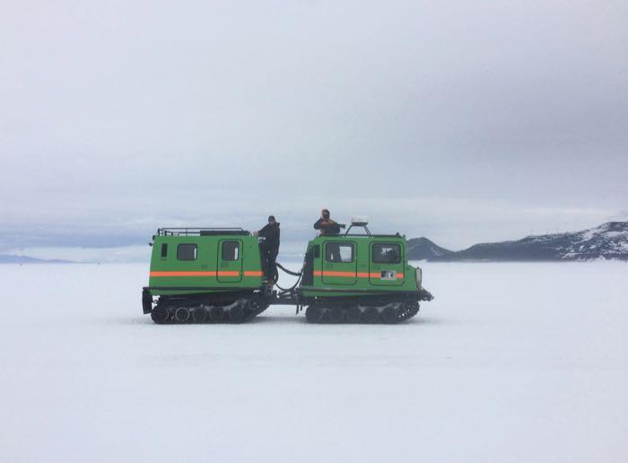 This Hagglund continually drove the race course offering support to anyone in the McMurdo Marathon that needed it. There was also a toilet bucket in the back.&amp;quot; Ross Ice Shelf near McMurdo Station, Antarctica.