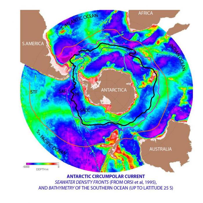 Image of Antarctic Circumpolar Current. Image curtesy of NASA/JPL-Caltech