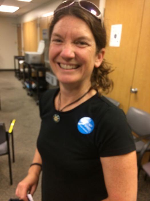 Amy Osborne with a flu shot sticker