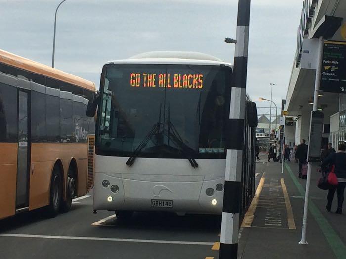 Sign on bus that reads &amp;quot;Go the All Blacks&amp;quot;