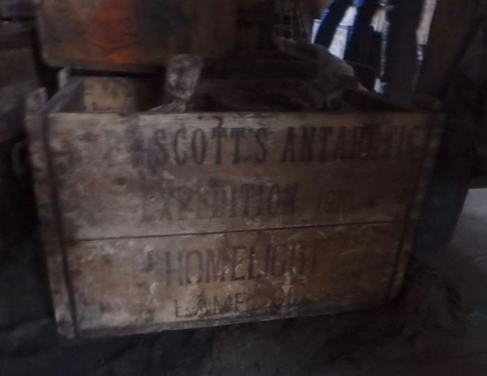Wooden crate inside Scott's Discovery hut.
