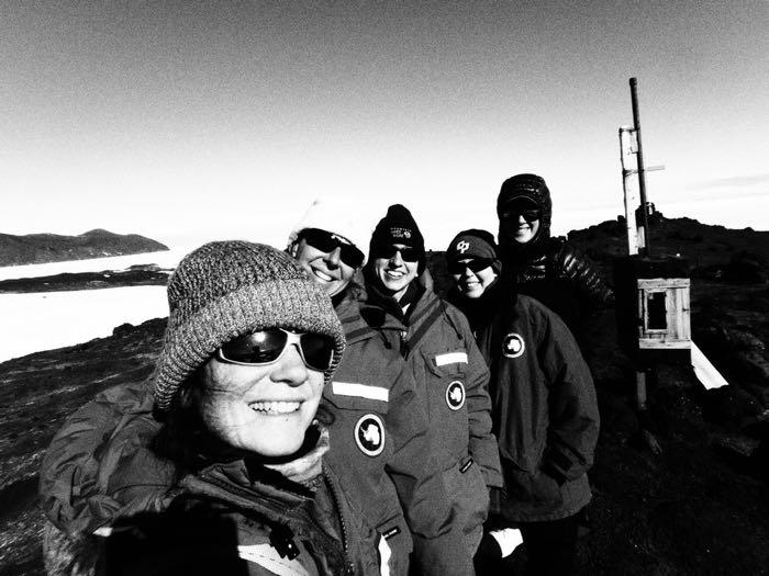 Black and white photo of Amy Osborne and 5 women from the seal research team