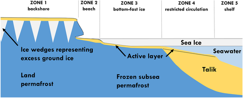 Diagram of the stages of sub-sea permafrost