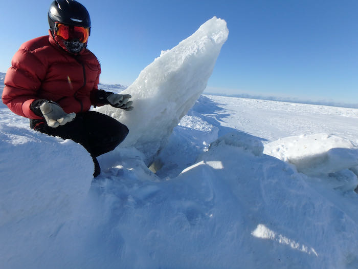 Ignatius Rigor explaining the salt content of sea ice near in Utqiaġvik Alaska near NARL