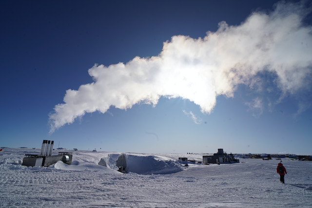 Steam rising above the powerplant at South Pole Station