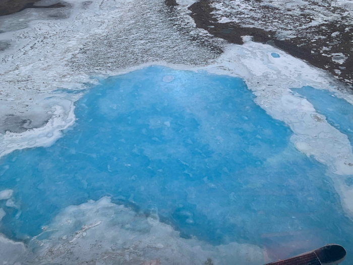 Refreeze pool on a glacier