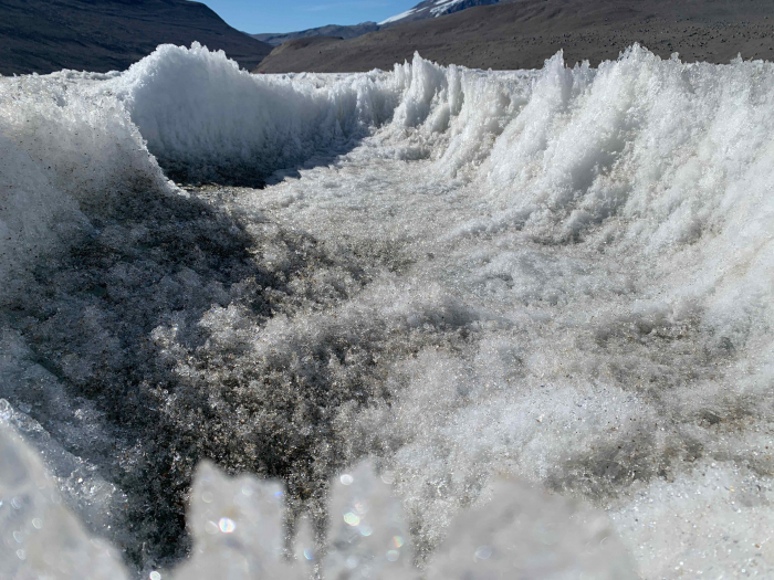 This cryconite melt area looks like a mini glacial valley