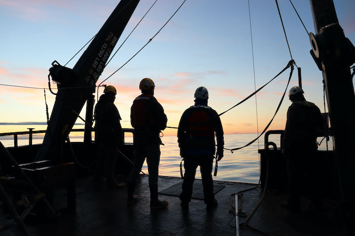 Deploying the CTD at sunrise