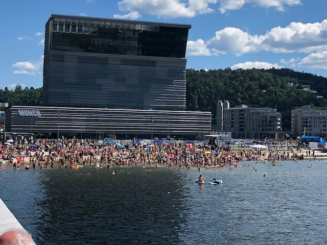 Sunbathers along Oslo waterfront