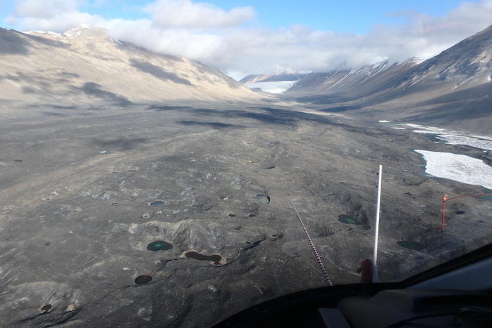 A view looking up Garwood Valley from a helicopter. 