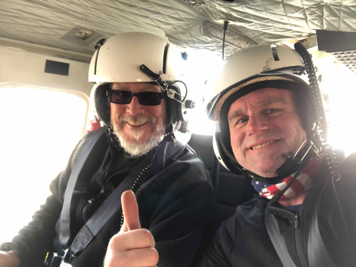 Dr. Byron Adams and Bill Henske on helo flight to Dry Valleys