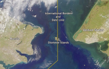 A map of the location of the Diomede Islands in the Bering Strait.