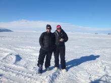 Denise and Anne in front of Mt. Erebus