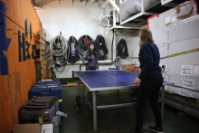 Ping pong in the helo hangar