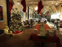 The galley decorated for Christmas