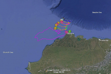 Utqiaġvik 2022 Deployment of Arctic buoys data pulled on April 27, 2022 on Google Earth