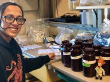 Rochelle Periera preps bottles for water samples.