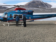 Boarding helicopter at Lake Fryxell.