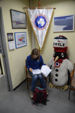 Claire at Santiago's airport office