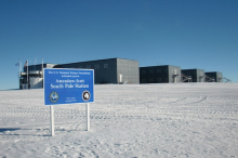 The Amundsen-Scott South Pole Station as viewed when coming from the airplane runway.