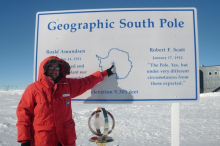 Pointing out to the South Pole.