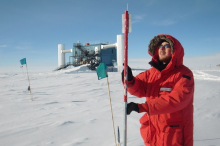 Me doing measurements at an IceTop station.