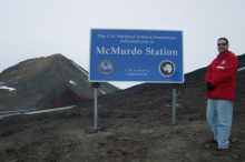 Me with the blue McMurdo sign (there is also a picture of me with the wooden sign in a previous post).