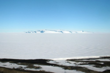 The Ross Ice Shelf with White Island in the background, as seen from the road.