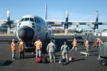 Arrival of the LC-130 at Christchurch International Airport.