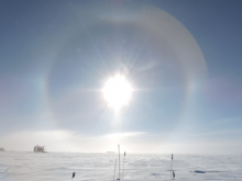 Solar halos are quite common at the South Pole.  They form as sunlight travels through ice crystals in the atmosphere.  Credit: Sam De Ridder.