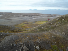 View from the rock glaciers over the karst out to sea.