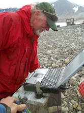 Mike downloading the level logger