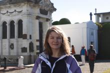 Claire at Punta Arenas cemetery