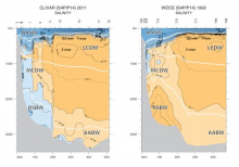Same Cross-slope vertical sections of salinity (1992 and 2011)
