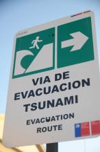 Tsunami sign, Punta Arenas, Chile