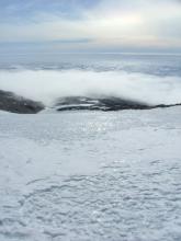 Fog rolling off the Ross Ice Shelf.
