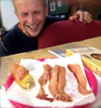 Dr. Okkonen's successful first attempt at a Twinkie Wrap Breakfast Happy Meal!  August 2014.