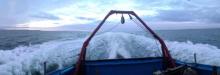 Coming Home:  A panoramic view of the stern of Annika Marie as we were coming home. The Chukchi Sea is behind us.  We were going about 16 knots.