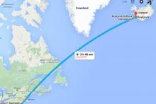 Flight path JFK to Iceland