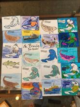 Arctic organism artwork from Springs School students! 3rd Grade 2016/17 Mrs. Branche's classroom.  Photo by Lisa Seff.  August 2017.